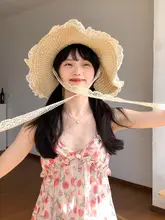 リネン編みの夏用レースデザインハット【紫外線対策・ビーチ用】