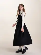 Kroche 50%ウール ボウノットベルベットキャミソールロングドレス