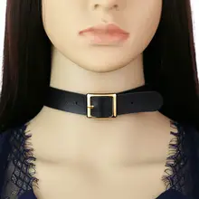 ゴールドバックル付きロックカラー チョーカー ネックレス【PUレザー・原宿パンク・個性的】