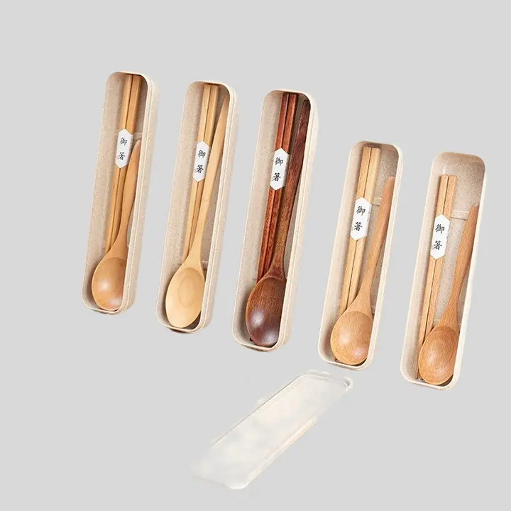 箸 スプーン 社会人 一人用 ポータブル 木製 食器 二点セット