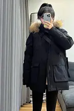 撥水仕様のロングダウンジャケット【女性用・ブラック・ファー付き・中長丈】