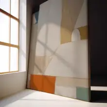 手描き油彩テクスチャーのカラーブロック玄関用アートパネル【現代的・ミニマル・抽象デザイン】