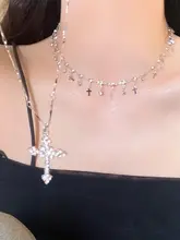 スタイリッシュな重ね着け十字架ネックレス【女性用・高級感あるロックボーンチェーン】