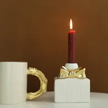 金彩リボンデザインの陶器キャンドルホルダー