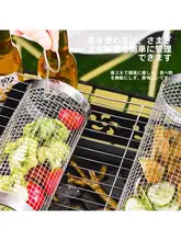 ステンレス製の円形アウトドアバーベキューグリル【多機能・スモーク用・回転式】