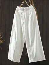 軽やかな白色の八分丈パンツ【レディース・透け感・カジュアル】（セットアップ対応）