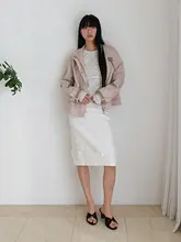 シルエットのコットン立襟ジャケット【レッド・女性用】