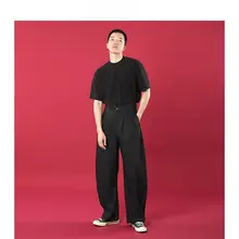 高腰ワイドレッグテーパードパンツ【無地・フィット・カジュアル】（セットアップ対応）