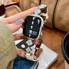 唐草花エナメルレザー製Apple Watch用バンド【互換型・洗練されたデザイン】