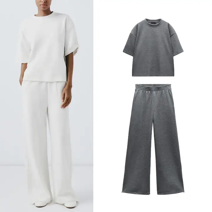 春季新作 極簡デザインのリバーシブル半袖Tシャツとストレートパンツ（セットアップ対応）