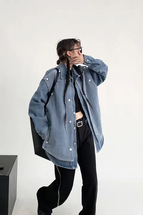 デニムジャケット ユニセックス オーバーサイズ ルーズ アメカジ ヴィンテージ カジュアル ストリート 春