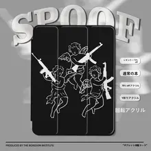 ユニークなカートゥーンデザインのiPadプロ用三折保護カバー【アクリル製・レトロヒップホップスタイル】