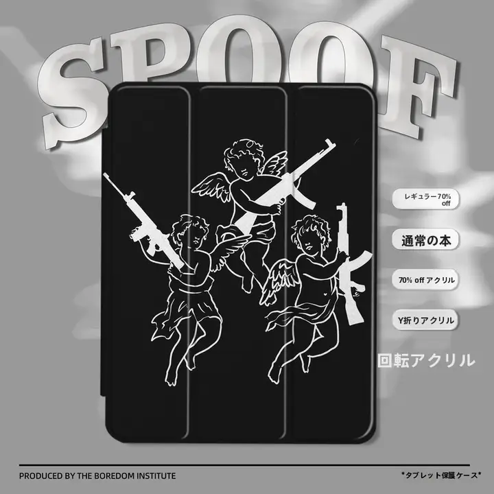 ユニークなカートゥーンデザインのiPadプロ用三折保護カバー【アクリル製・レトロヒップホップスタイル】