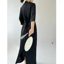 中華風刺繍デザインのロングドレス【収腰・シンプル・高級感】