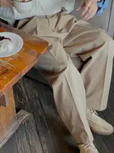 カーキ色のストレートパンツ【ウエストバンド・ゆったりしたデザイン・アメリカンレトロ】