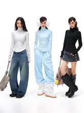 ニットインナー レディース テンセル ハーフタートルネック 長袖 パッチワーク 着痩せ ショート丈 「APEA」