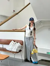 アメリカンレトロデザインのスウェット素材スカート【前スリット・ロング丈・カジュアル】（セットアップ対応）