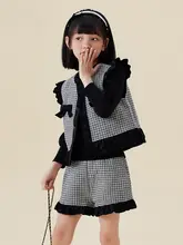 セットアップ 2点セット キッズ ガールズ チェック柄 ツイード風 アウター ワンピース カジュアル きれいめ 着回し 秋