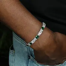 エメラルドオーバルダイヤモンド風ヒップホップブレスレット【男性用・個性的なジルコニア装飾】