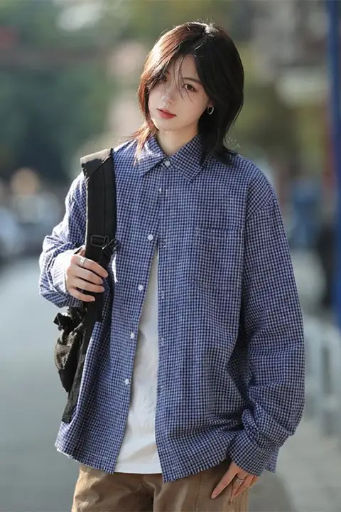 レトロチェック柄シャツ【カジュアル・ワイドフィット・ポケット付き・男女兼用】