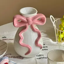 リボンデザインの陶製花瓶【インテリア装飾用・高級感あり】