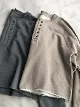 グレー系ヘンリーネック半開きプルオーバー裏起毛カジュアルスウェットシャツ【ゆったりフィット・長袖】