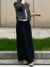 黒色Aラインスカート【梨型体系カバー・春季・ロング丈・足首まで】（セットアップ対応）