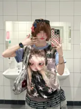 半袖Tシャツ レディース 星柄総柄 可愛いキャラクター 韓流 ルーズ 正肩 夏 「BeOurRule」