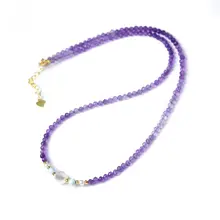 紫水晶ネックレス【真珠パーツ・ロックコ骨チェーン・女性用】
