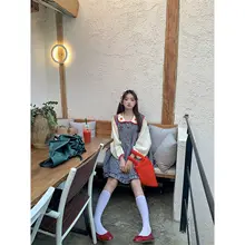 ストロベリータルト風デザインのチェック柄ドールカラーＡラインワンピース【秋用・ゆったり仕様】