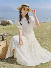 パフスリーブ ワンピース 女性 夏 ミルクホワイト ゆったり フォレストスタイル