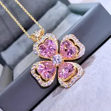 エレガントな印象！ハート型ジルコンと四葉クローバーのロックネックレス【シンプルで高級感あるデザイン】