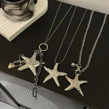 海星デザインのロングネックレス【シルバー・ヒップホップスタイル・ユニセックス】