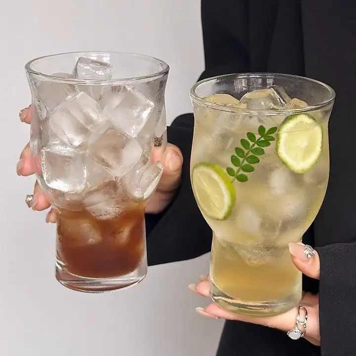 レトロなワイド口ガラスカップ【アイスコーヒー・大容量・ソーダ水用】
