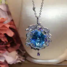 洗練された海洋ブルーダイヤモンドペンダントネックレス【煌めくデザイン・女性用】