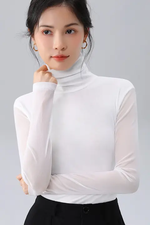 高品質 白色ハイネックインナーシャツ【薄手・フィット感・トレンド】