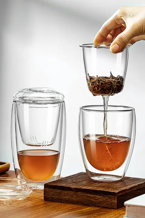 二層式 ティーカップ【オフィス用・茶水分離・ガラス製・フィルター付き】
