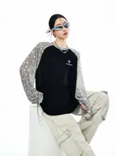 ドット柄の切替デザイン！夏用透け感のある長袖Tシャツ【物理UVカット・快適・女性用】