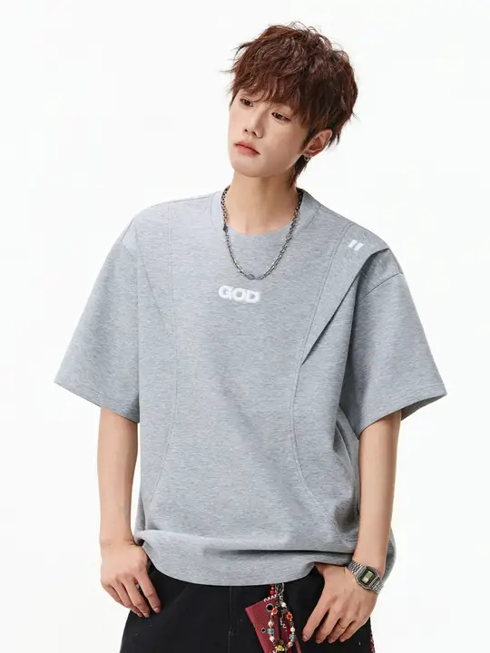 カラーブロック刺繍入り半袖Tシャツ【男性用・立体裁断・フィット】
