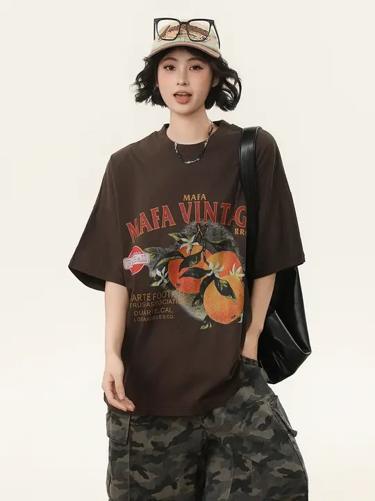 アメリカンヴィンテージプリント半袖Tシャツ【ユニセックス・ストリートスタイル・ルーズフィット】