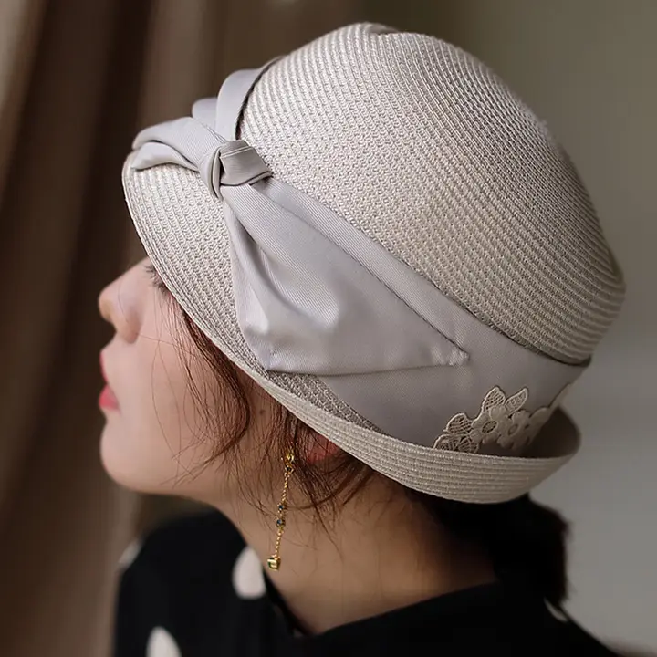レトロ編みデザインの鐘型ハット【春夏用・女性用・軽量・通気性】