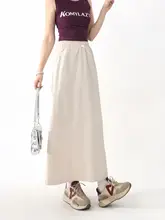 レトロなハイウエストスリットミディスカート【ウエストゴム・女性用・Aライン・ロング丈】（セットアップ対応）