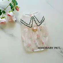 夏用ペット用薄手のシフォンフリル付き薔薇柄ワンピース【軽量・通気性・ノースリーブ・犬用】