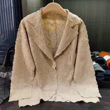 シンプル無地テーラーカラー1ボタン皺入りジャケット【カジュアルデザイン・秋用・レディース】