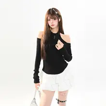 リバーシブルオフショルダーセーター【春用・フィット感・短丈】