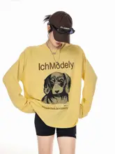 ウィメンズ ロングスリーブTシャツ【アメリカンレトロ・ダックスフントデザイン・クルーネック・カジュアル】