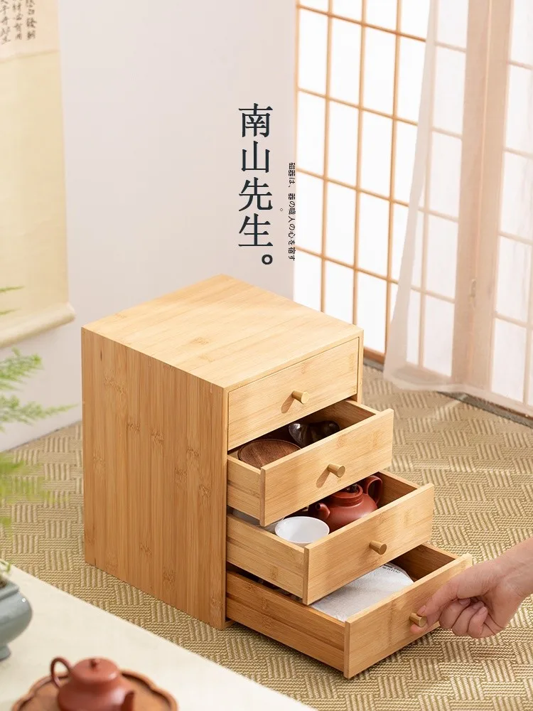 木製四段茶具収納ラック：中式デザインが提供するテーブル用の収納効率