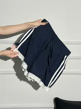 レディース レーストリム付きハイウエストワイドレッグショートパンツ【夏用・フィット】（セットアップ対応）