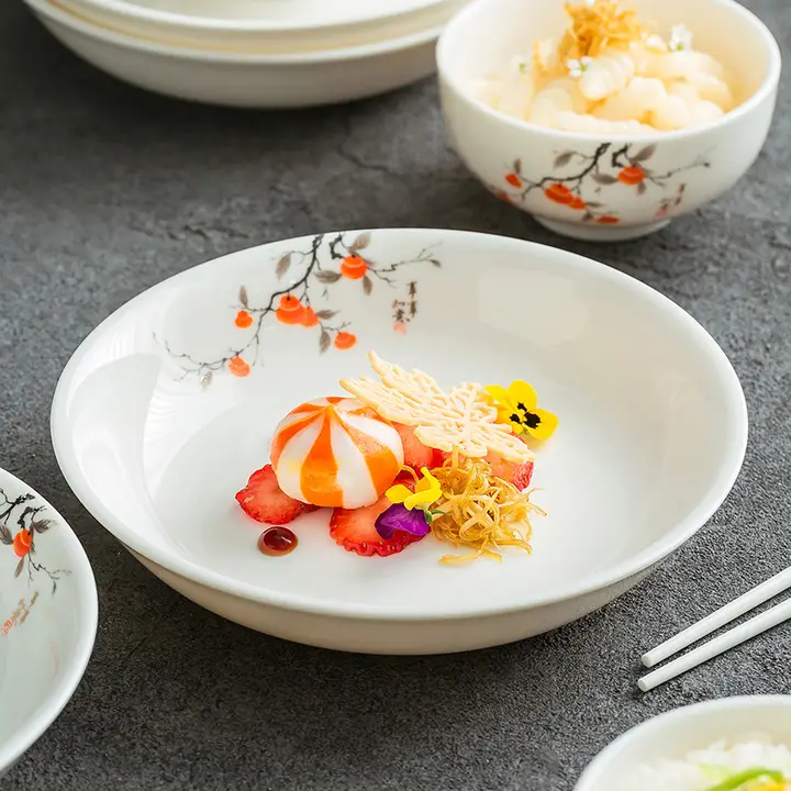 高品質な羊脂玉の磁器製食器【スタイリッシュなデザイン・家庭用・皿】（セットアップ対応）
