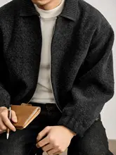 極上の柔らかさ！毛羽立ち感のあるニットカラー付き男子用外套【冬用・保温】